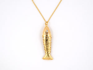 45150 - SOLD - Circa 1950 Gold Diamond Fish Pendant Necklace