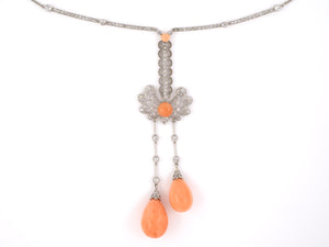 45152 - Edwardian Platinum Diamond Coral Neglige Necklace