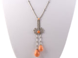 45152 - Edwardian Platinum Diamond Coral Neglige Necklace