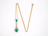 45163 - SOLD - Platinum Gold Diamond Emerald Drop Pendant Necklace