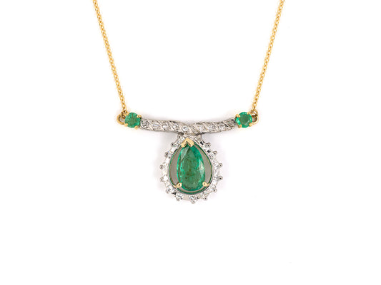 45166 - SOLD - Platinum Gold Diamond Emerald Pear Shape Cluster Pendant Necklace