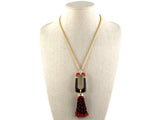 45170 - SOLD - Gold Diamond Onyx Coral Tassel Pendant Necklace