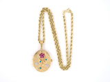 45175 - SOLD - Gold Ruby Diamond Turquoise Locket Charm Pendant Necklace