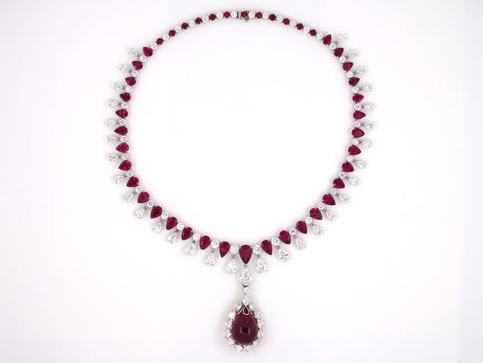 45176 - Cerro Platinum GIA Diamond Rubellite Drop Dangle Detachable Pendant Necklace