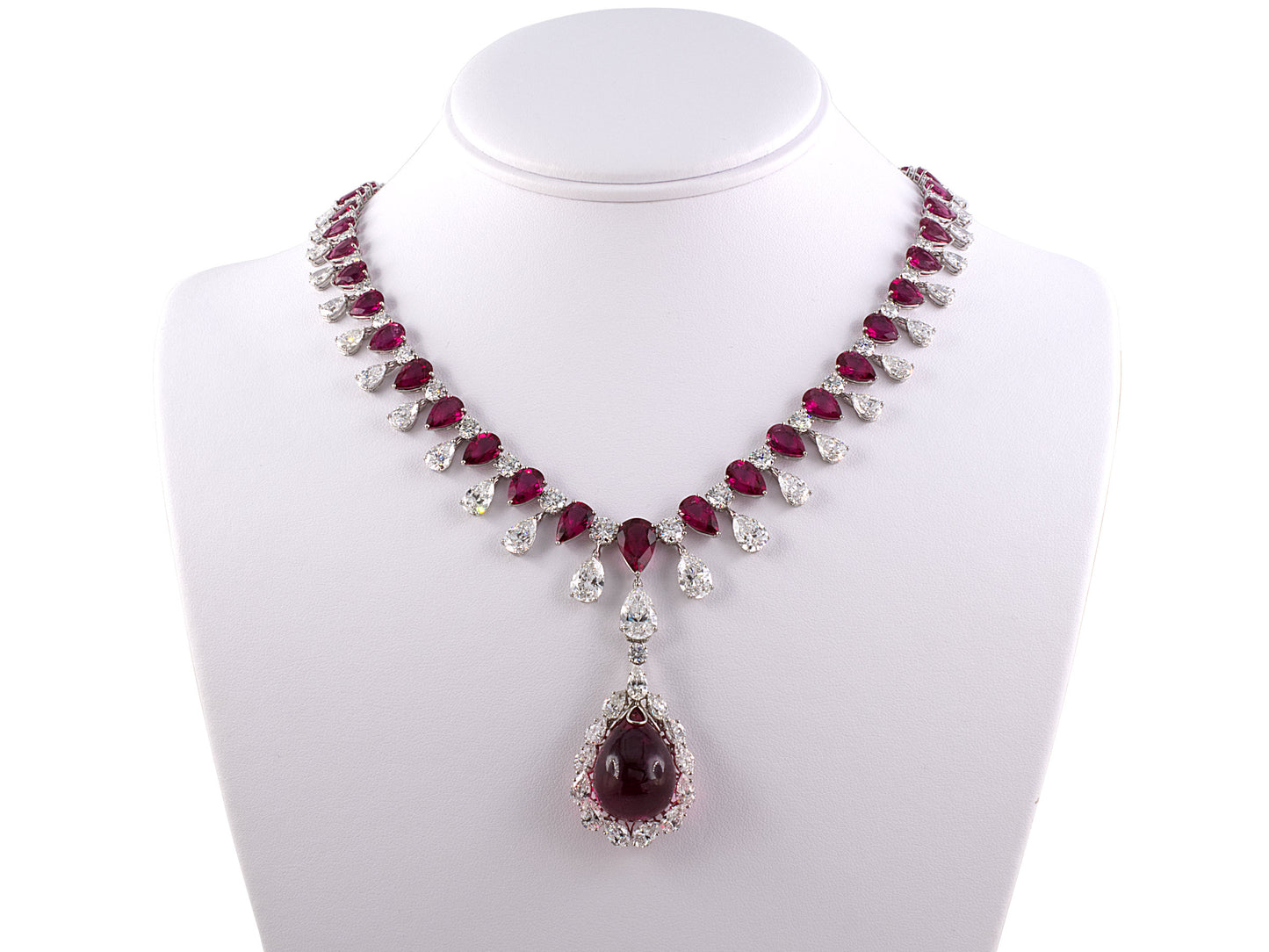45176 - Cerro Platinum GIA Diamond Rubellite Drop Dangle Detachable Pendant Necklace