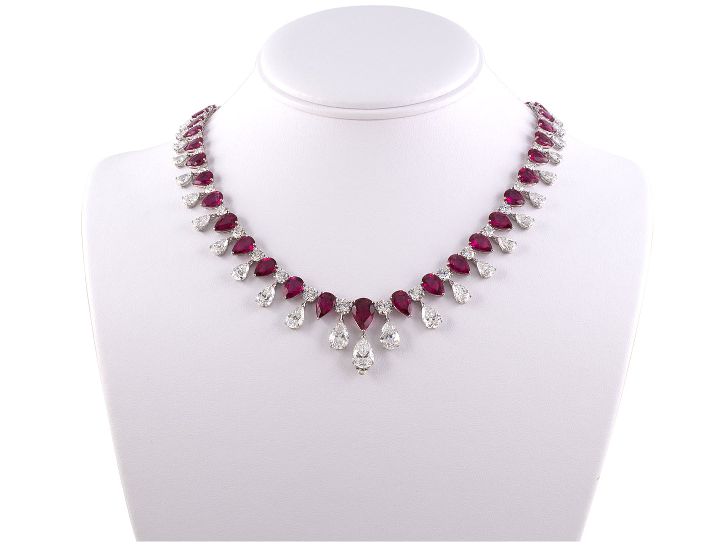 45176 - Cerro Platinum GIA Diamond Rubellite Drop Dangle Detachable Pendant Necklace
