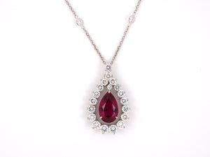 45178 - SOLD - Platinum Diamond Rubellite Pear Shape Pendant