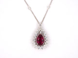 45178 - SOLD - Platinum Diamond Rubellite Pear Shape Pendant