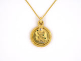 45180 - SOLD - Art Nouveau Austrian Gold Diamond Emerald Woman Profile Locket Pendant Necklace