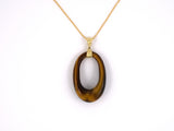 45181 - SOLD - Gold Tiger's Eye Oval Hoop Pendant Necklace