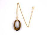 45181 - SOLD - Gold Tiger's Eye Oval Hoop Pendant Necklace