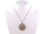 45188 - Victorian Circa 1890 Platinum Gold AGL Ruby Diamond Circular Pendant Necklace