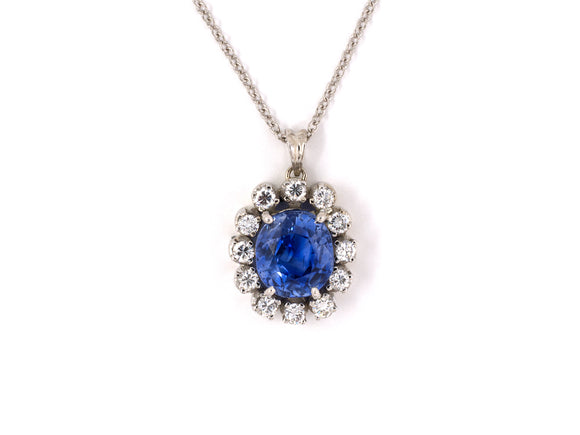 45192 - SOLD - Gold AGL Sapphire Diamond Cluster Pendant Necklace