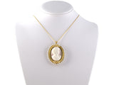 45193 - Gold Pearl White On Pink Shell Cameo Pin Pendant Necklace