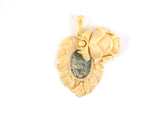 45195 - Carved Bone Rose Leaf Hinged Locket Gold  Bezel Pendant