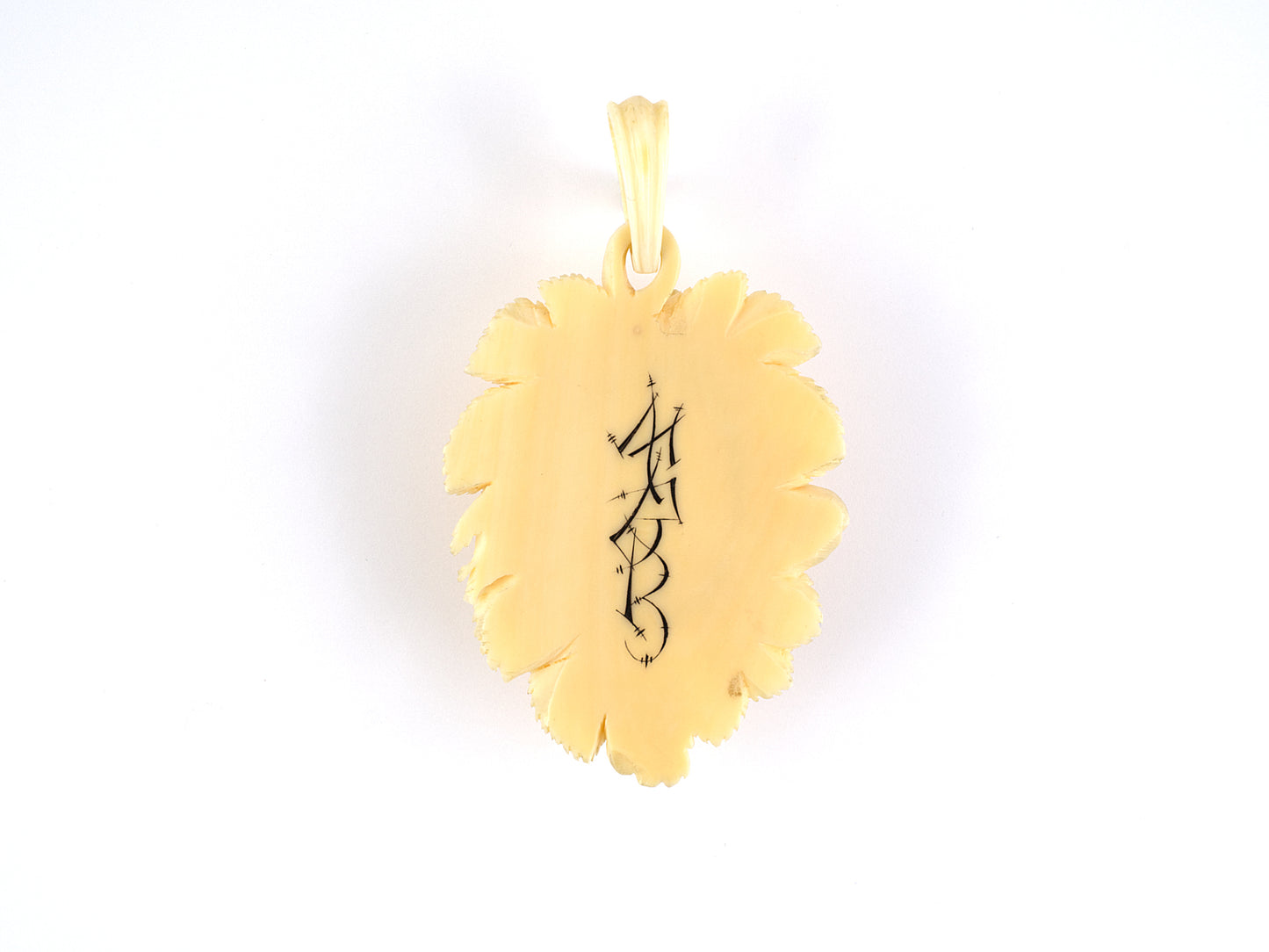 45195 - Carved Bone Rose Leaf Hinged Locket Gold  Bezel Pendant