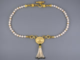 45200 - Penny Preville Gold Diamond Ruby Tourmaline Horse Akoya Pearl Sabi Rondel Tassel Necklace