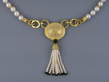 45200 - Penny Preville Gold Diamond Ruby Tourmaline Horse Akoya Pearl Sabi Rondel Tassel Necklace