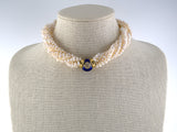 45203 - Gold Diamond Blue Enamel Sapphire Pearl 6 Strand Necklace