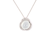 45209 - SOLD - Gold Diamond GIA White Jadeite Scalloped Cluster Pendant Necklace