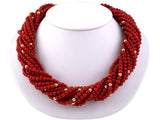 45210 - Gold Diamond Buckle Clasp Coral Bead Torsade Necklace