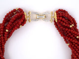 45210 - Gold Diamond Buckle Clasp Coral Bead Torsade Necklace