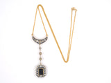 45212 - Victorian Silver On Gold AGL Sapphire Diamond Sautoir Drop Pendant Necklace