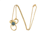45217 - Gold Blue Green Quartz Pretzel Style Pendant Necklace