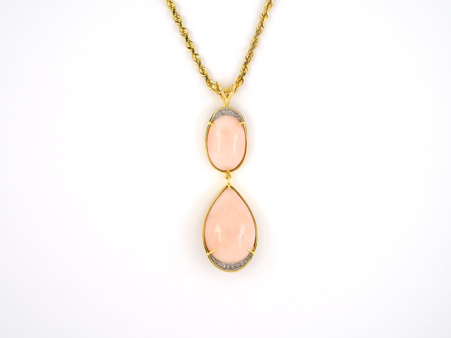 45223 - Gold Diamond Coral Drop Pendant Necklace