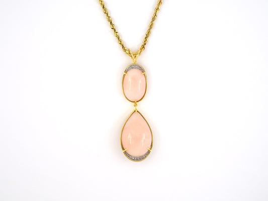 45223 - Gold Diamond Coral Drop Pendant Necklace