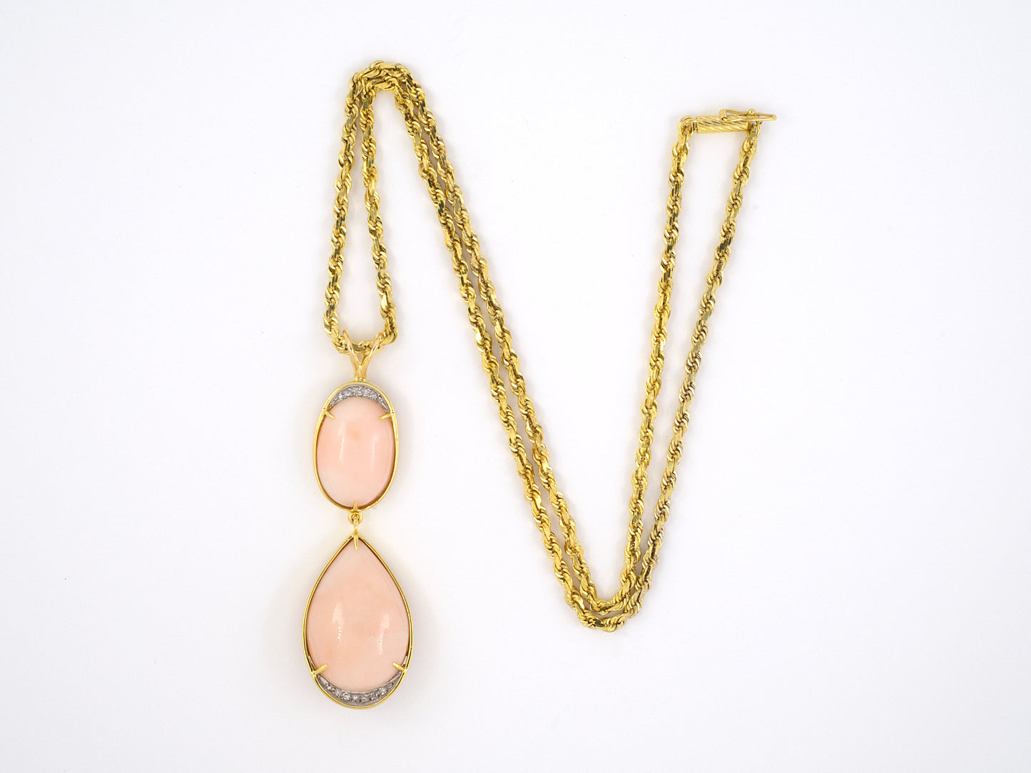 45223 - Gold Diamond Coral Drop Pendant Necklace
