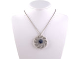 45224 - Platinum Sapphire Diamond Pinwheel Swirl Cluster Pendant Necklace