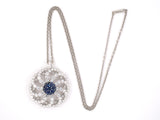 45224 - Platinum Sapphire Diamond Pinwheel Swirl Cluster Pendant Necklace