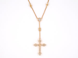 45229 - SOLD - Gold Diamond Cross Pendant Rosary Bead Necklace