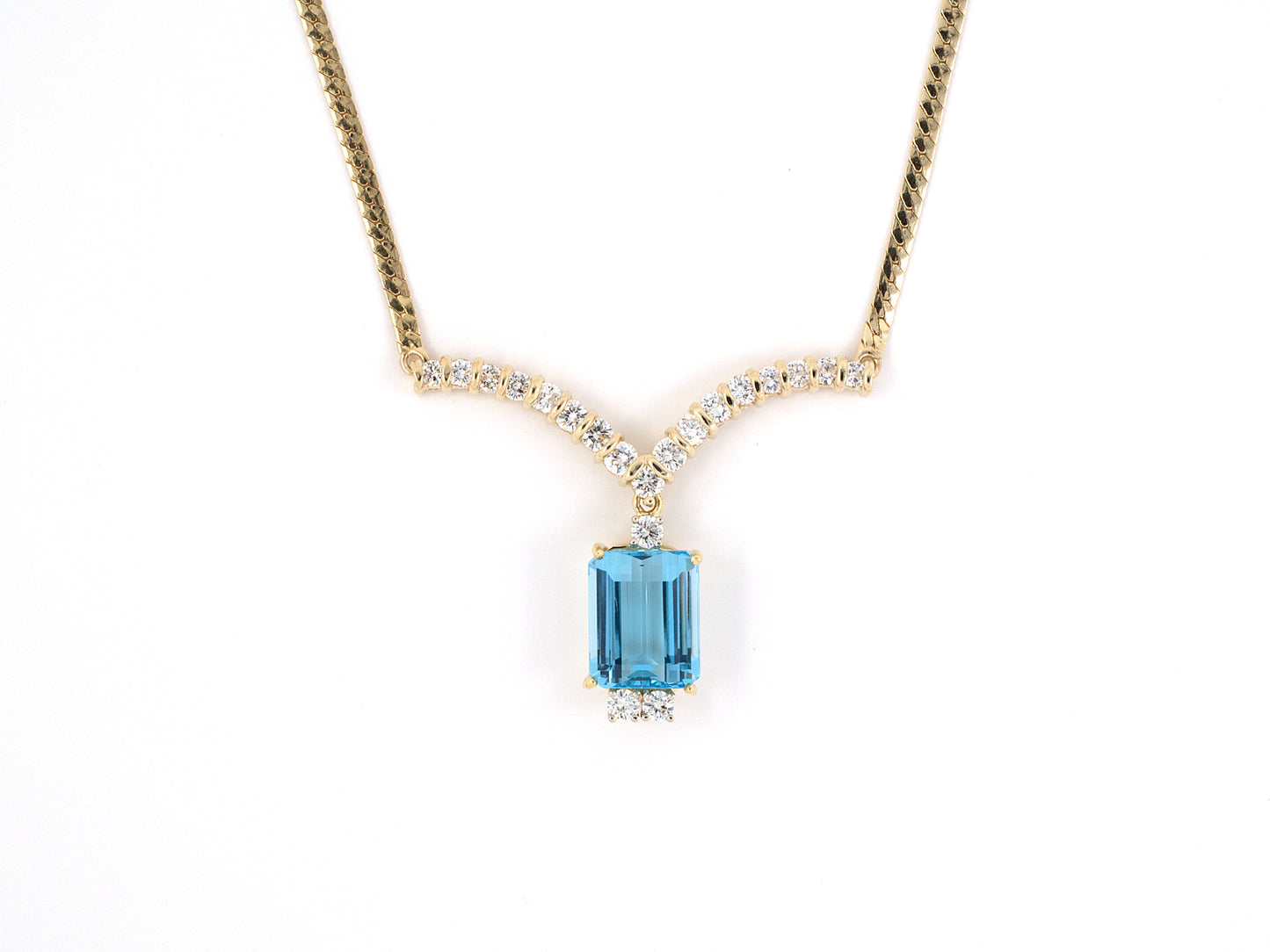 45231 - Gold Diamond Blue Topaz V Drop Necklace