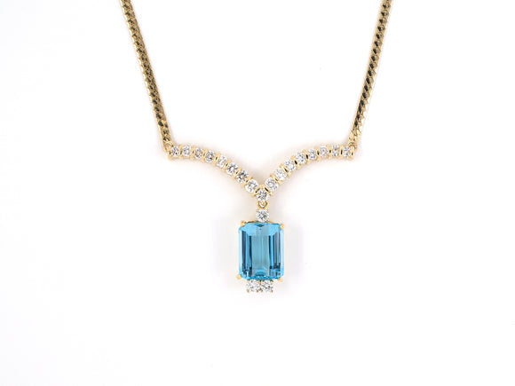 45231 - Gold Diamond Blue Topaz V Drop Necklace