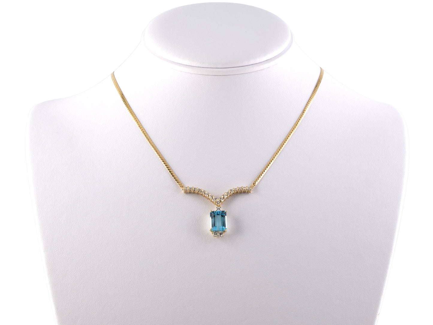 45231 - Gold Diamond Blue Topaz V Drop Necklace
