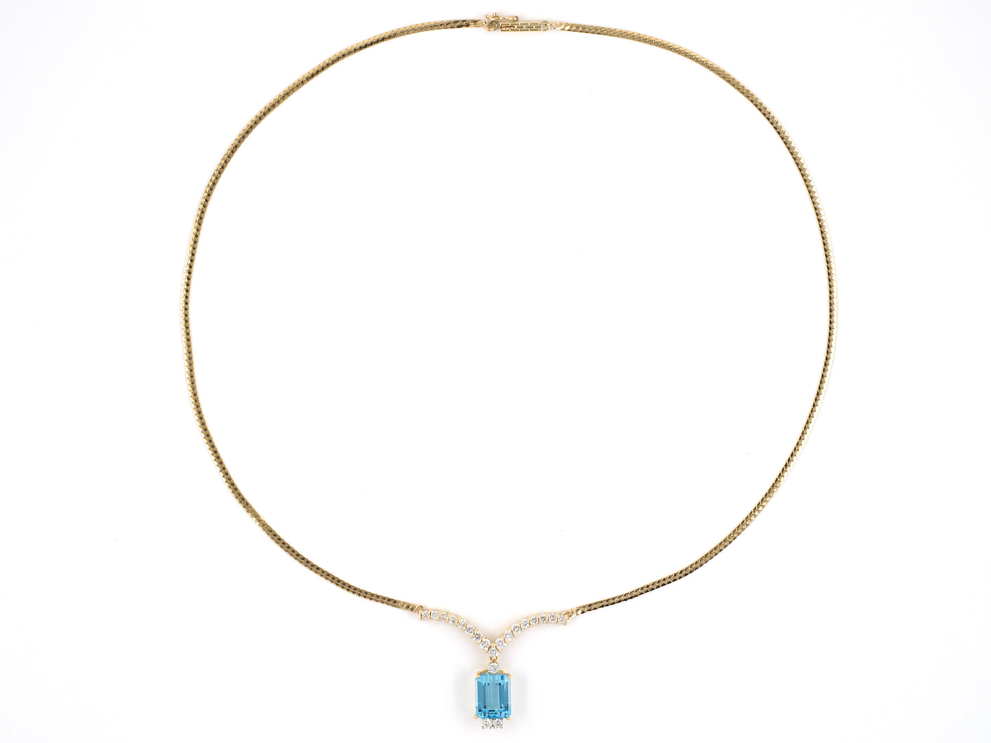 45231 - Gold Diamond Blue Topaz V Drop Necklace