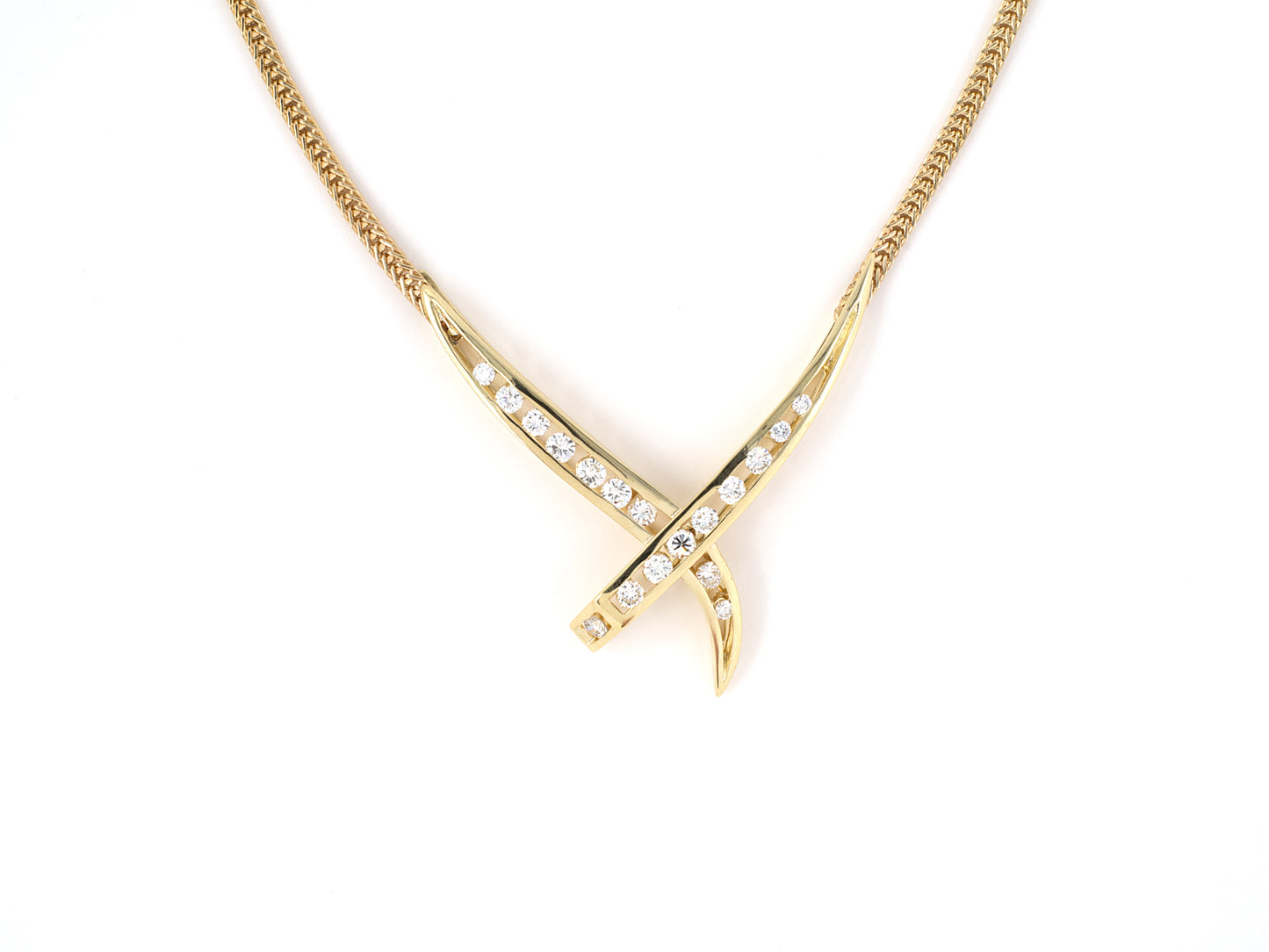 45233 - SOLD - Gold Diamond V Drop X Ornament Necklace