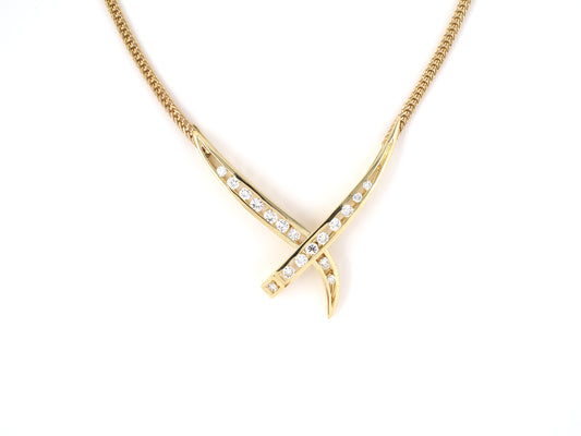 45233 - SOLD - Gold Diamond V Drop X Ornament Necklace