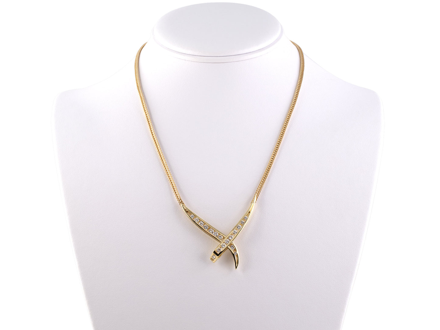 45233 - SOLD - Gold Diamond V Drop X Ornament Necklace