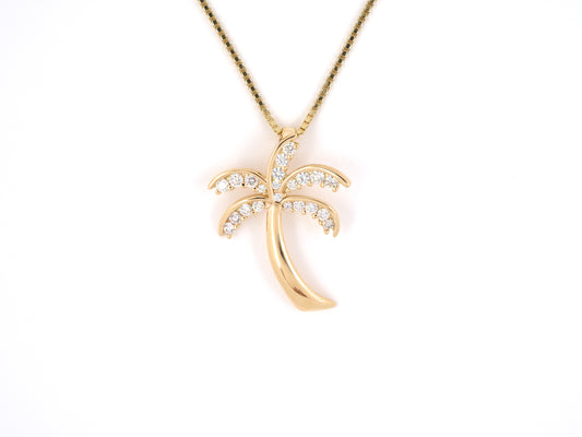45234 - SOLD - Gold Diamond Hawaiian Palm Tree Pendant Necklace