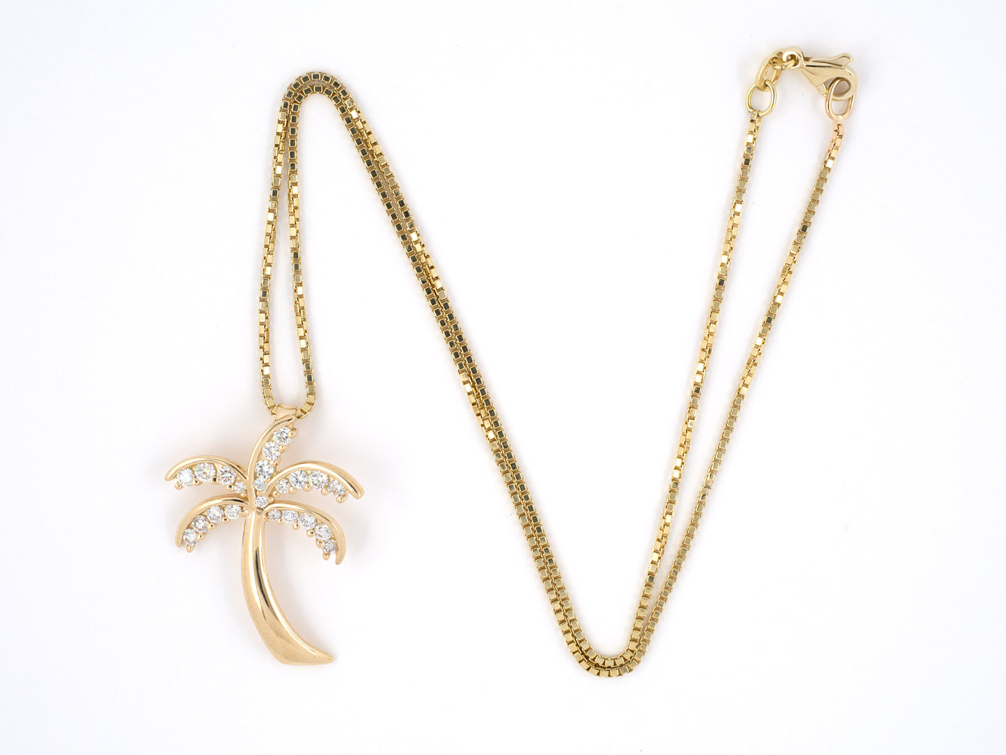 45234 - SOLD - Gold Diamond Hawaiian Palm Tree Pendant Necklace