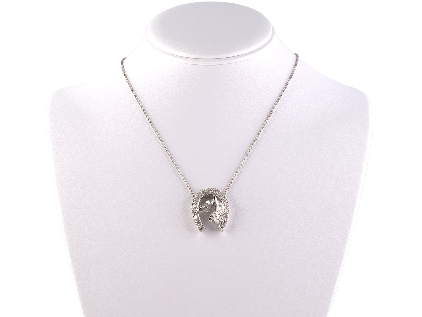 45235 - SOLD - Gold Diamond Carved Horse Head In Horseshoe Pendant Necklace