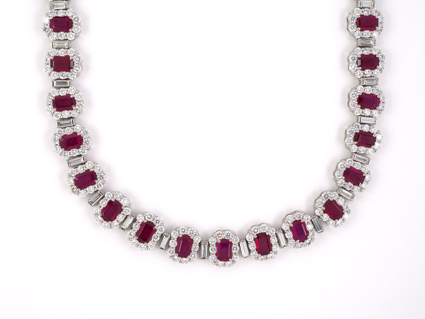 45241 - Platinum Burma Ruby Diamond Cluster Link Necklace