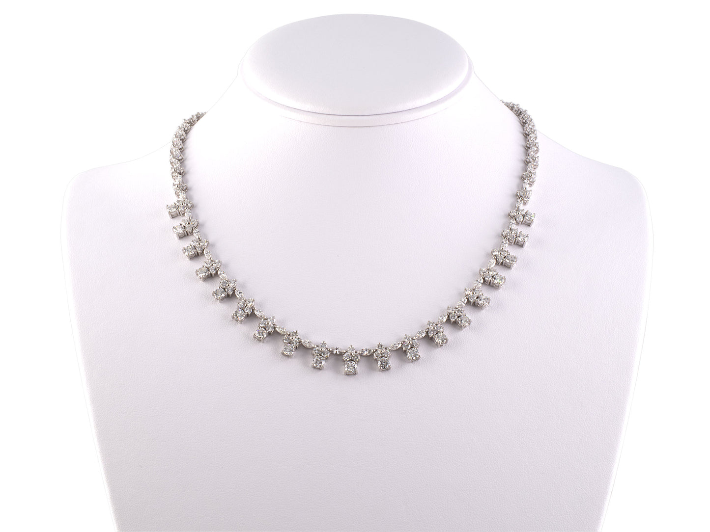 45242 - Platinum Diamond Cluster Link Festoon Style Necklace