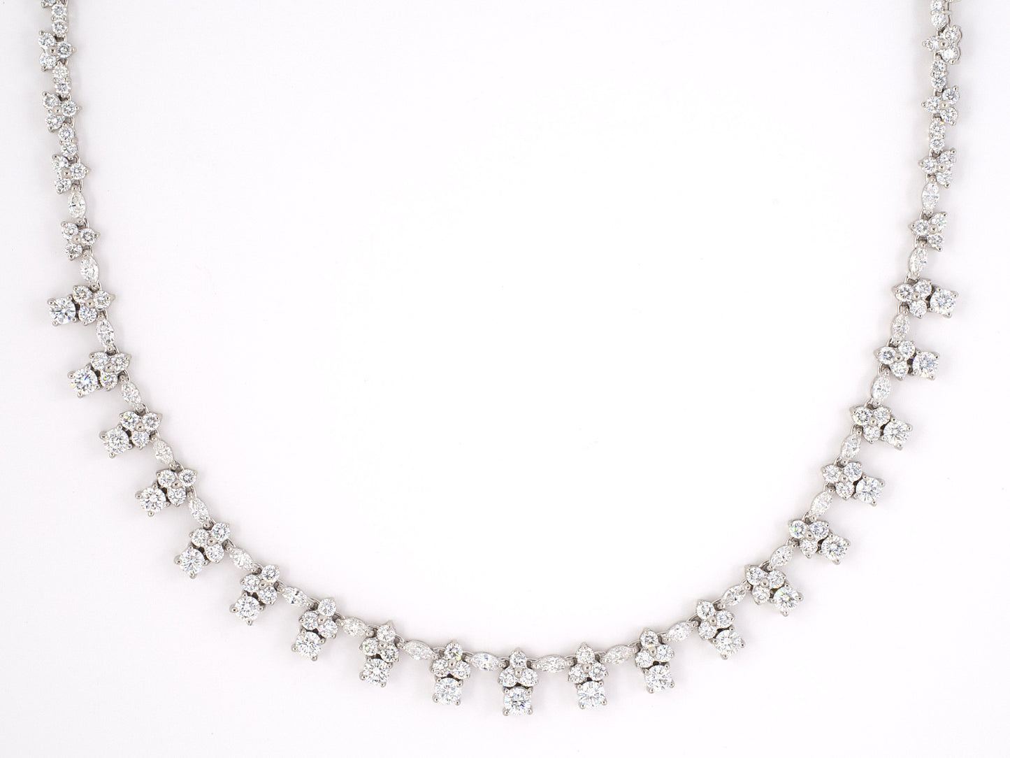 45242 - Platinum Diamond Cluster Link Festoon Style Necklace