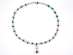 45243 - Platinum Emerald Diamond Oval Cluster With Removable Drop Pendant Necklace