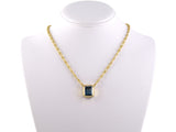 45245                - SOLD - Gold Aqua Bezel Set Tiered Pendant Necklace