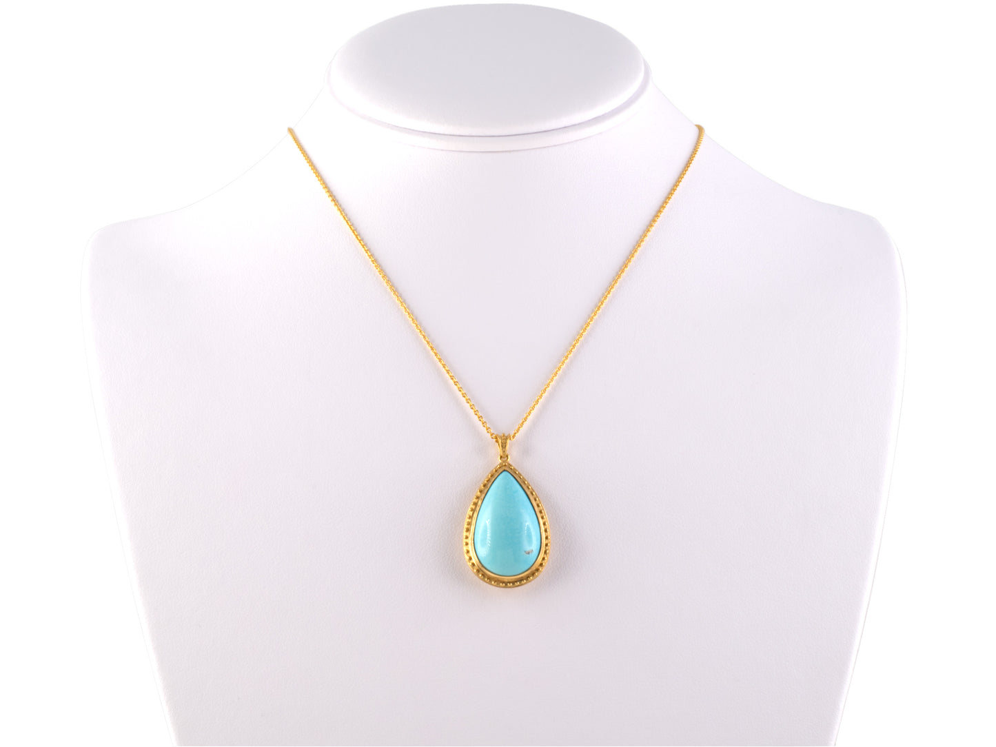 45250 - Gold Pear Shape Turquoise Pendant Necklace